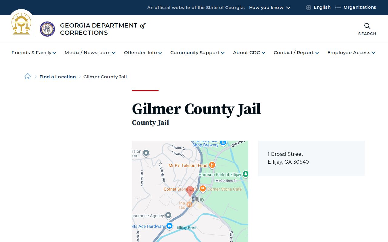 GDC Gilmer County Jail address cross-check for detention release records