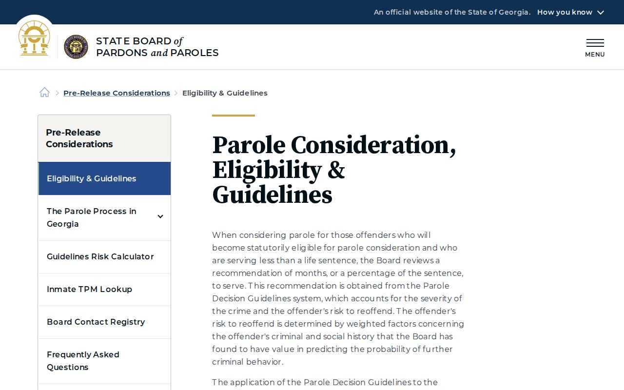 Gilmer County parole and probation eligibility guidelines