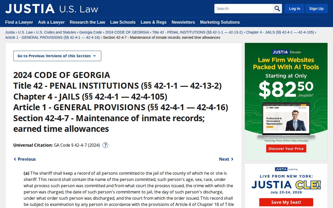 Georgia county jail statute for a Gilmer County projected release date