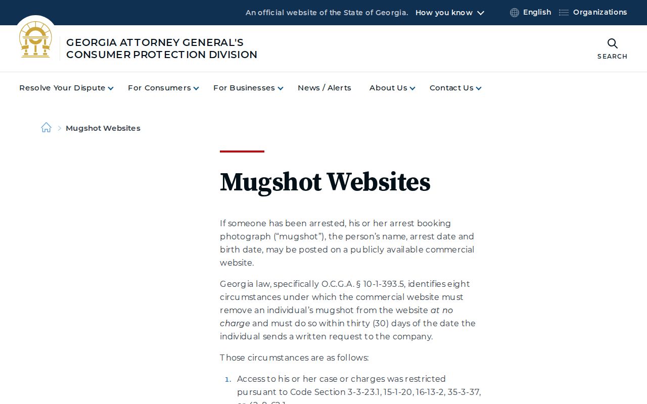 Georgia consumer guidance on removal of Gilmer County released inmate mugshots